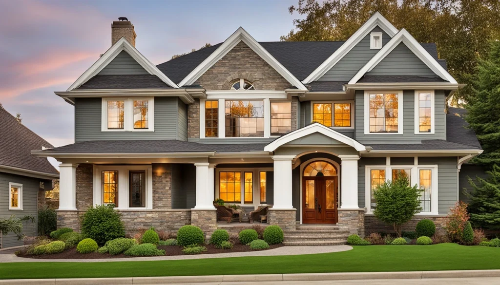 new luxury house with multiple roof lines